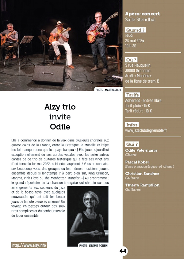 Alzy Trio invite Odile au Jazz Club de Grenoble